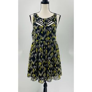 French Connection Yellow and Black Cut Out Design Midi Dress,